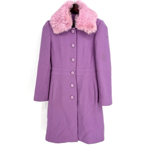 Marvin Richards Jackets & Blazers - Y2K Marvin Richards Elegant Lavender Tweed Wool Blend Dress Coat Fur Trim XS